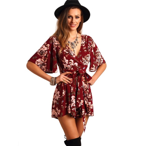 Red Floral Romper - Picture 3 of 8